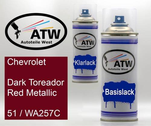 Chevrolet, Dark Toreador Red Metallic, 51 / WA257C: 400ml Sprühdose + 400ml Klarlack - Set, von ATW Autoteile West.